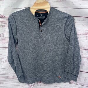 Tommy Bahama Henley‎ Shirt Mens XL Long Sleeve Gray Heathered Cotton Blend